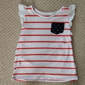 Crown And Ivy Kids Striped Shirt with Lace Sleeves - Red and White